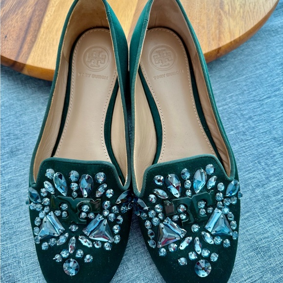 Tory Burch Shoes - Tory Burch Emerald Embellished Delphine Flats